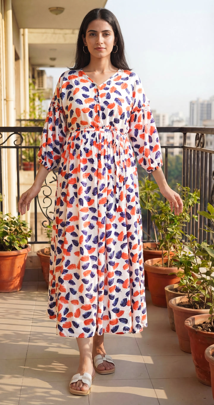 FROCK - LINEN AUTUM LEAVES